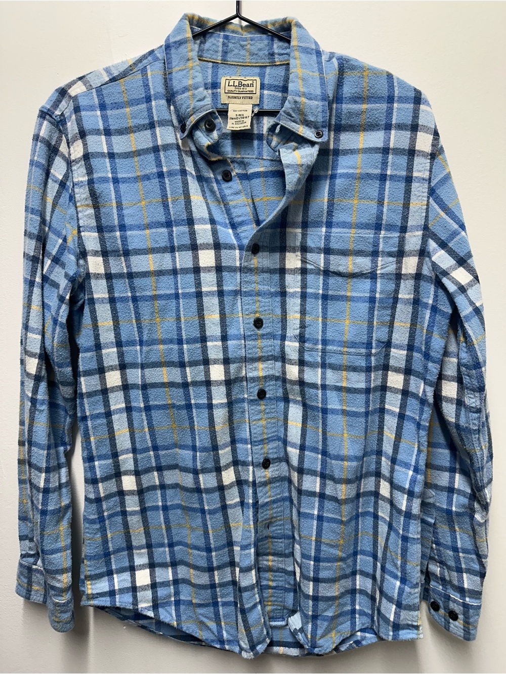 L.L. Bean Men’s Light Blue and White Plaid Button-Down Shirt